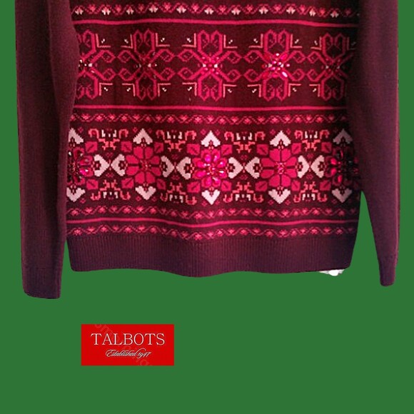 TALBOTS NEW Artsy Maximalism Lambswool Blend Medallion/Crystals Jewel Sweater M - Picture 4 of 12